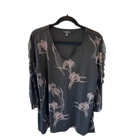 Alfani Tops - Alfani Elements Black rose gold sheer sleeve insert Floral Blouse 🌸 size L